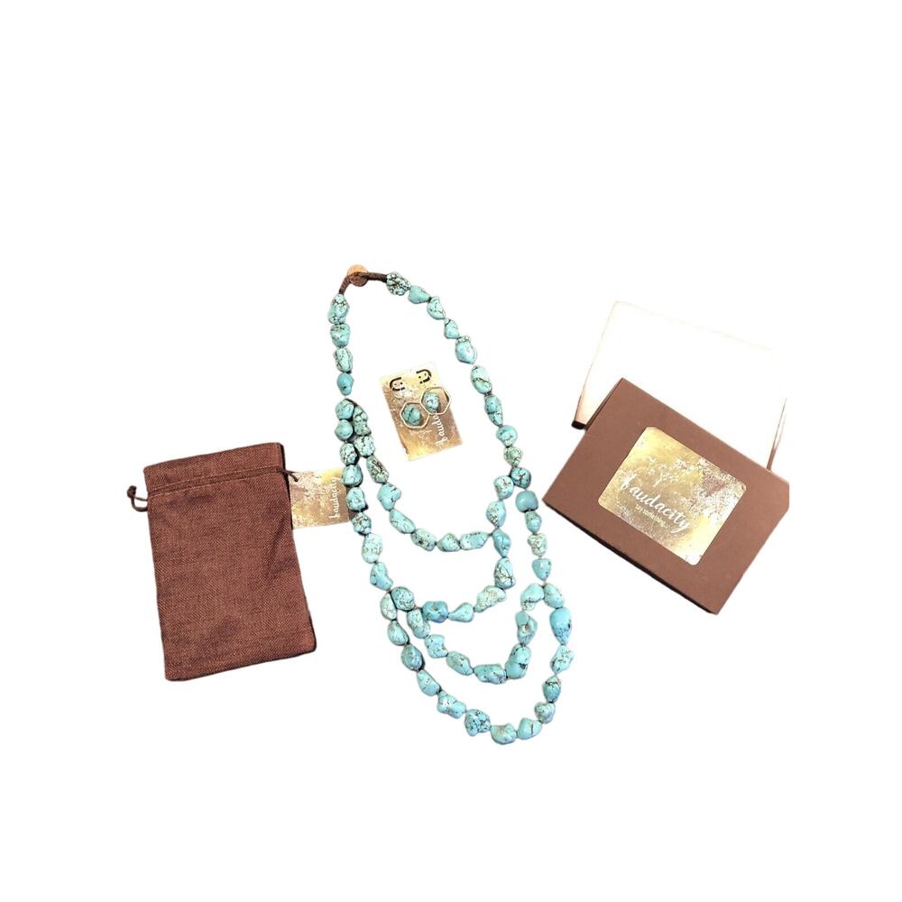 Rough Tumbled Big Chunky Turquoise Statement Necklace & Sterling Silver Earrings